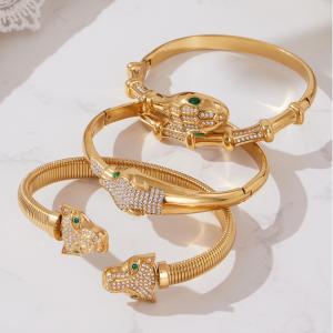 1 Bracelet Luxueux En Acier Titane Et Zircon Doré Motif Léopard Et Serpent Pour Femme h5 Image5
