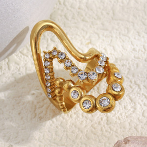 Bague Pour Femme En Acier Inoxydable Étanche, Ornée D'Une Pierre Précieuse Et Ornée D'Un Motif Vague Luxueux Et Léger. h5 Image2