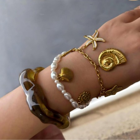 Ensemble de bracelets en acier inoxydable, étanches et en acrylique couleur or
