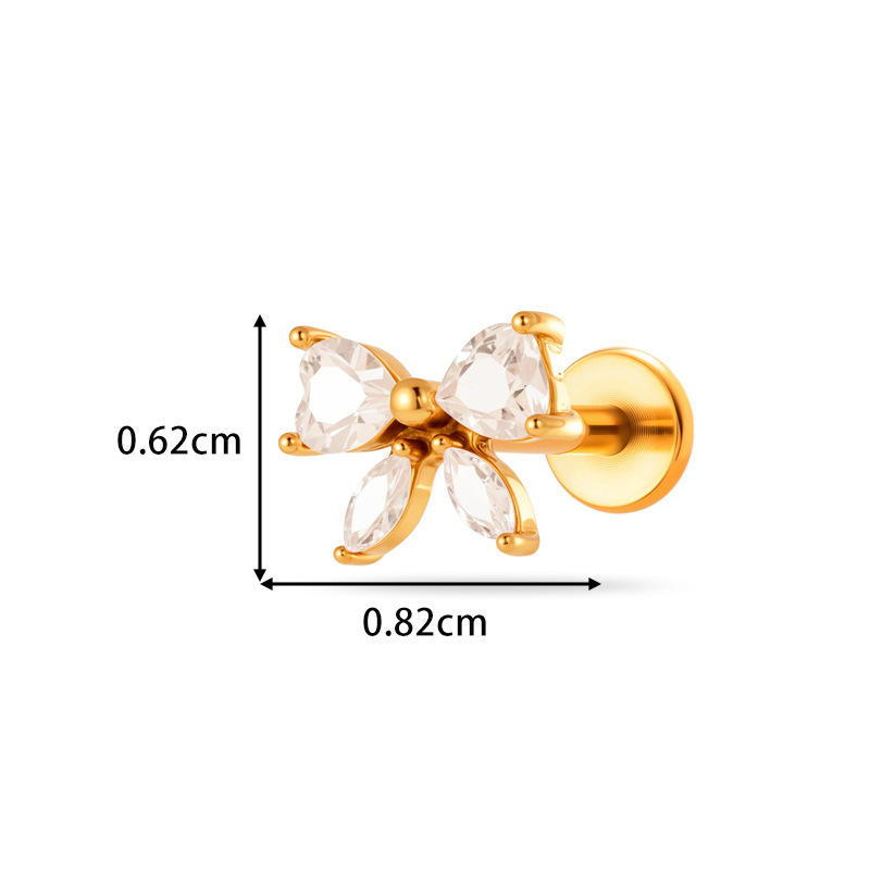Boucles D'Oreilles Piercing Pour Femme, En Acier Inoxydable Doré, Ornées D'Un Nœud Papillon Et D'Un Serpent, Avec Zircon Et Motif Cœur Délicat. h5Image2