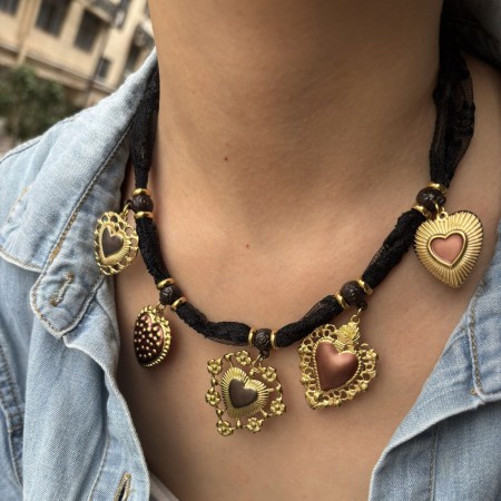 Collier pendentif rétro en forme de cœur, en acier inoxydable étanche, couleur or. 2