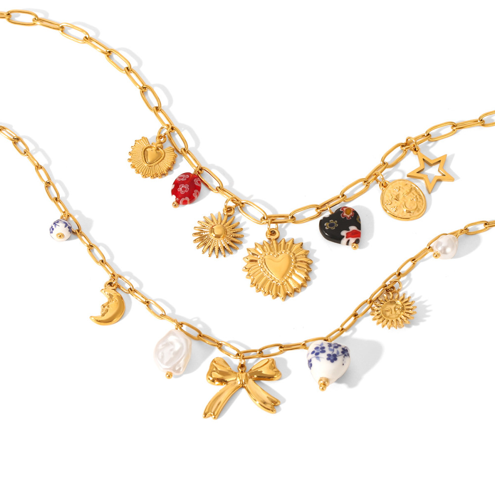 Collier Pendentif Rétro En Forme De Cœur, En Acier Inoxydable Étanche, Couleur Or h5Image6