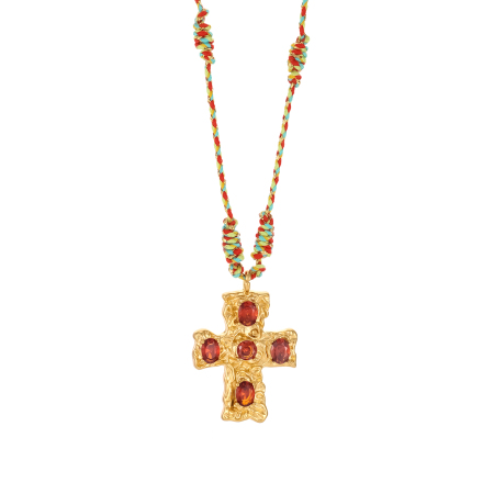Collier tressé pour femme, en acier inoxydable imperméable, orné d'une croix (1 pièce)