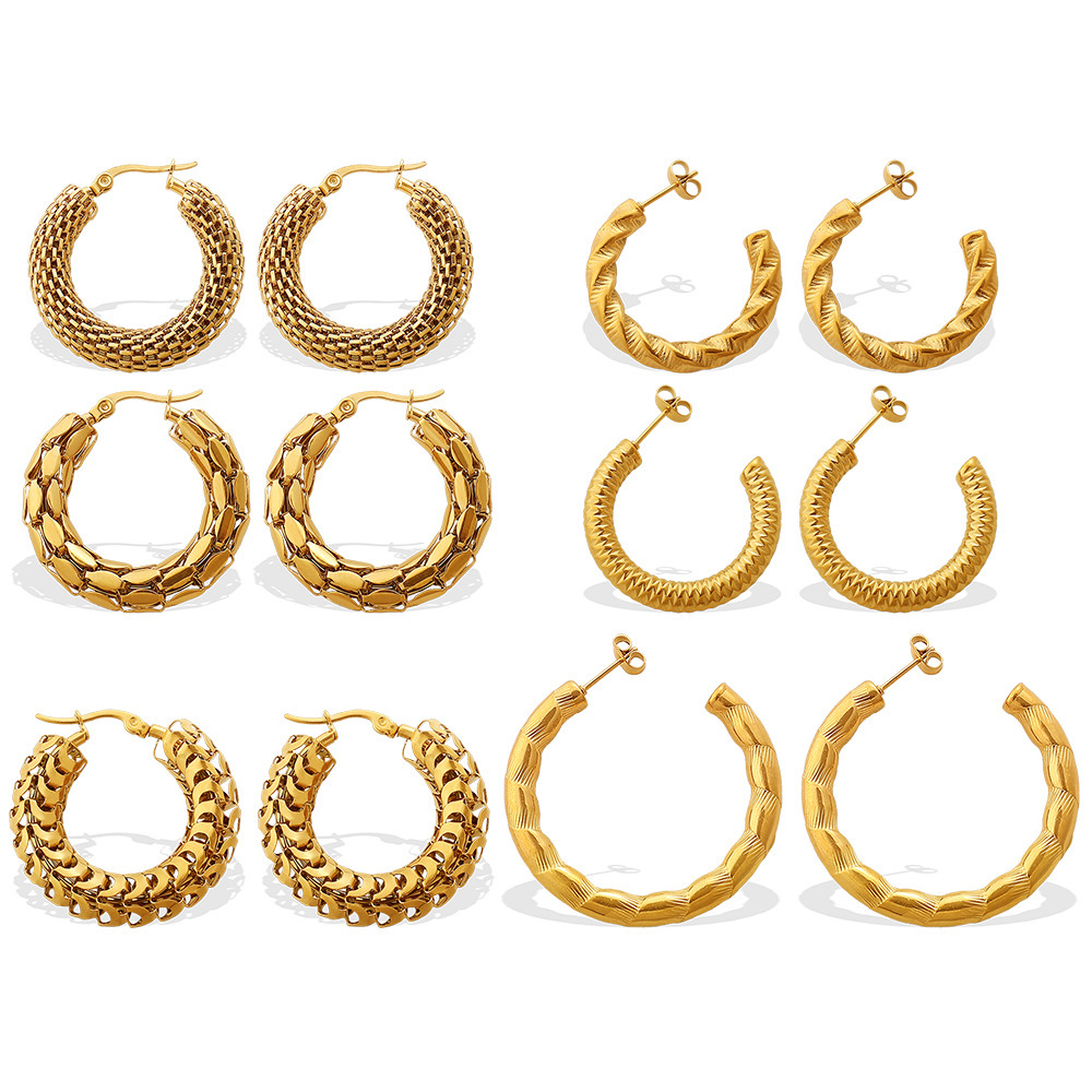 1 Paire De Boucles D'Oreilles Créoles En Acier Inoxydable De Forme Irrégulière, Étanches, Couleur Or Image4