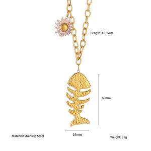 Collier Pendentif Femme En Acier Inoxydable Et Verre Étanche, Orné D'Un Poisson Exquis (1 Pièce) h5