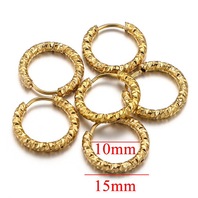 1 Paire De Boucles D'Oreilles Créoles Minimalistes En Acier Inoxydable Doré, Imperméables, À Motif Martelé. 
