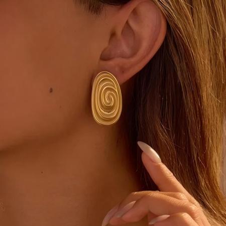 1 paire de boucles d'oreilles à clous en acier inoxydable doré, motif vortex