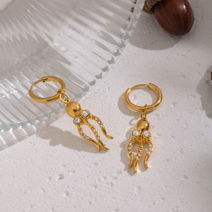 Boucles D'Oreilles Pendantes En Forme De Pieuvre, En Acier Inoxydable Étanche, Couleur Or, Avec Zircon (1 Paire). h5 Image4