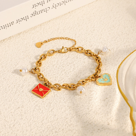 Bracelet à breloques ethnique quotidien en forme de cœur, en acier inoxydable étanche, pour femme (1 pièce). 2