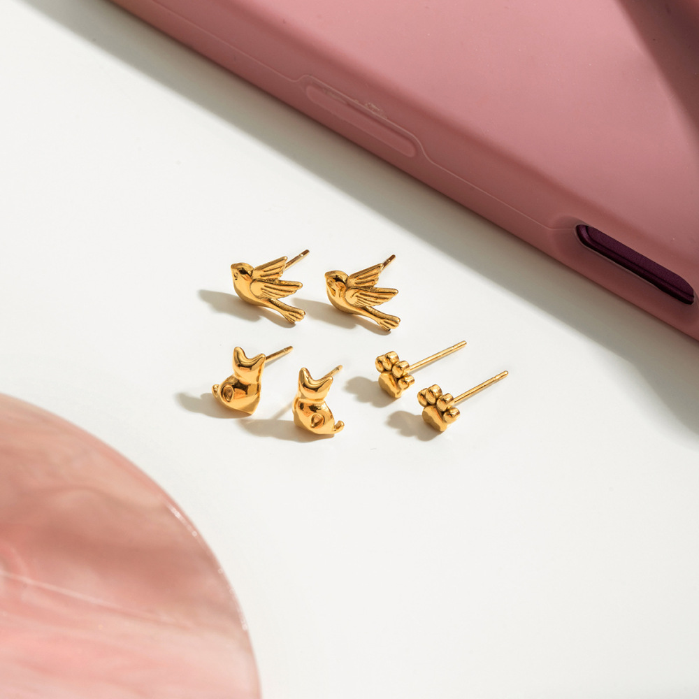 1 Paire De Boucles D'Oreilles Pour Femme, Motif Animaux Vifs, En Acier Inoxydable Étanche, Couleur Or Image3