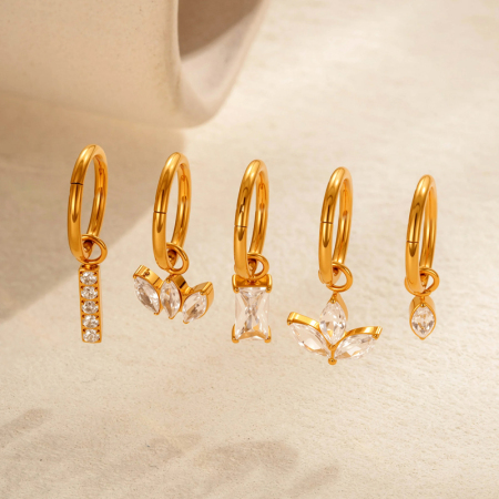 Boucles d'oreilles pendantes rectangulaires exquises en alliage de titane couleur or et zircon pour femme, 1 pièce 2