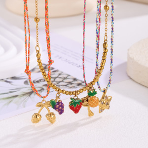 Collier Pendentif Femme En Acier Inoxydable Doré, Motif Fruits Colorés (1 Pièce) h5 Image2