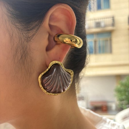 1 paire de boucles d'oreilles en acier inoxydable, imperméables, couleur or et acrylique 2