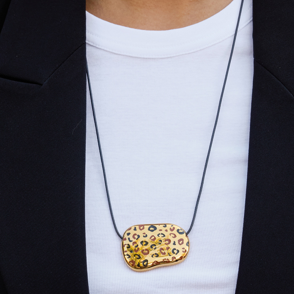 Ensembles De Bijoux Élégants Pour Femmes, En Acier Inoxydable Doré, Imprimé Léopard, Étanches. h5Image5
