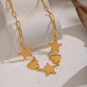 Collier Pendentif Cœur Et Étoile En Acier Inoxydable Étanche Couleur Or (1 Pièce) h5 Image3