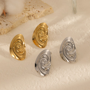 1 Paire De Boucles D'Oreilles À Clous En Acier Inoxydable Doré, Motif Vortex h5 Image2