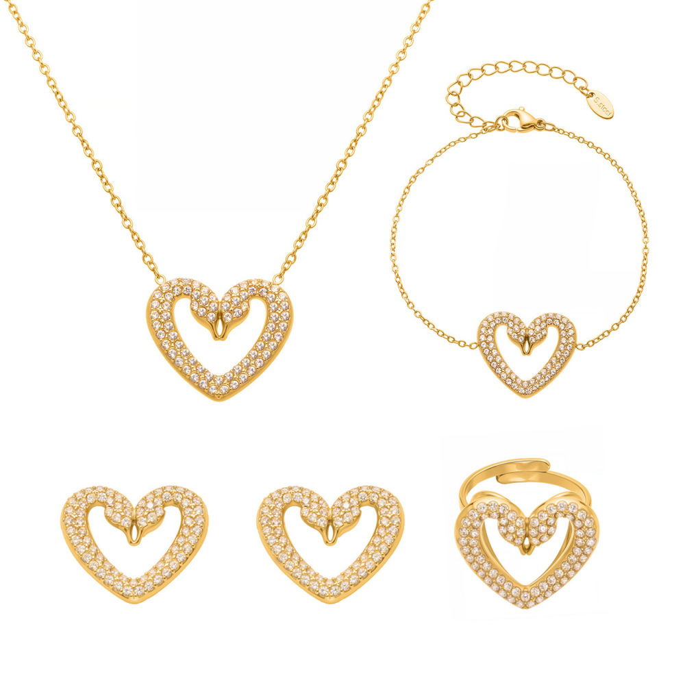Ensembles De Bijoux Pour Femmes Luxueux En Acier Inoxydable, Ornés D'Un Cœur De Cygne, Étanches Et De Zircon Doré. h5Image6
