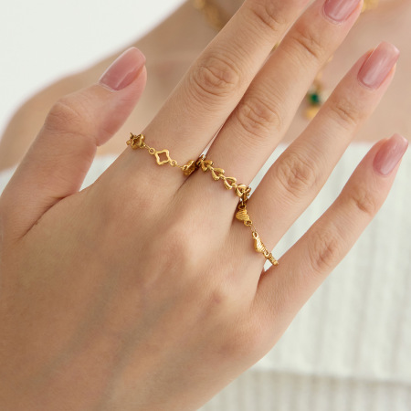 Bague tendance en acier inoxydable doré, imperméable, en forme de cœur (1 pièce)