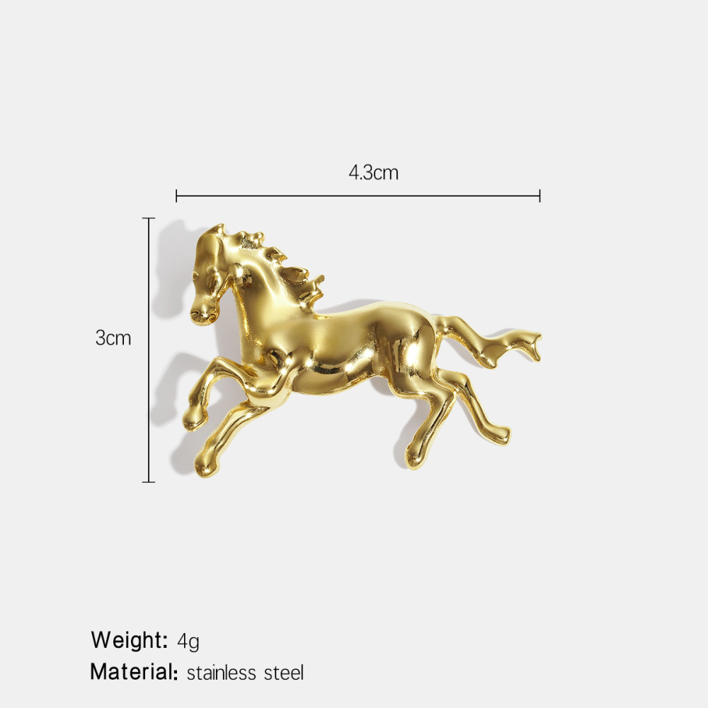 Broche En Acier Inoxydable Doré, Étanche, En Forme De Cheval (1 Pièce). Image2