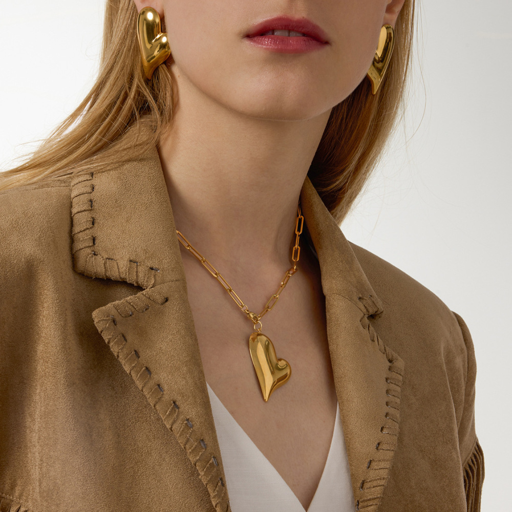 Ensembles De Bijoux Pour Femmes En Acier Inoxydable Imperméable, Forme Cœur Irrégulière Classique, Couleur Or Image4