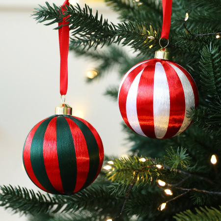 1 lot de boules de Noël à rayures en polyester pour fêtes (1 lot = 6 pièces)