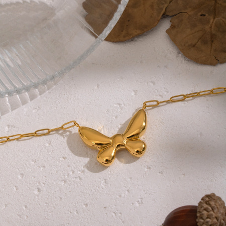 Collier pendentif papillon en acier inoxydable étanche couleur or (1 pièce) 2