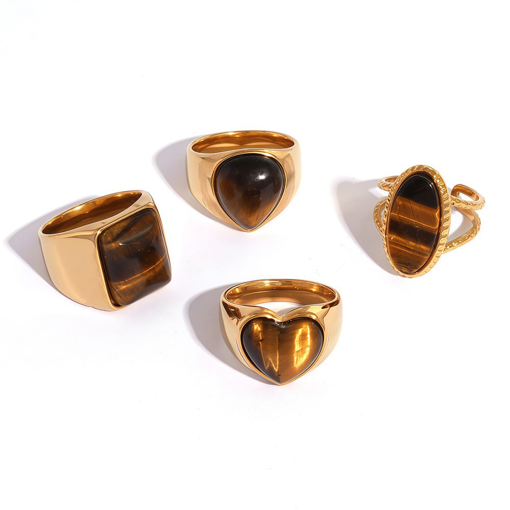 Bague Femme Rétro De Forme Irrégulière En Acier Inoxydable Étanche Couleur Or (1 Pièce) Image5