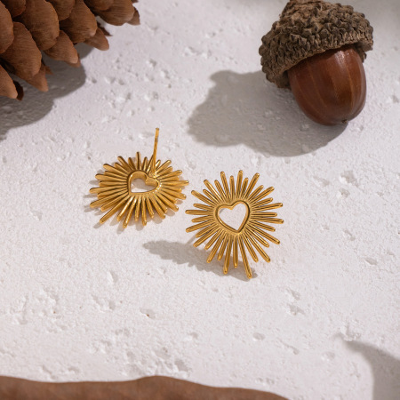 1 paire de boucles d'oreilles puces rétro en forme de cœur, en acier inoxydable étanche, couleur or
