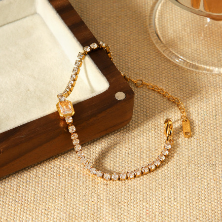 Bracelet en acier inoxydable étanche, chaîne en zircon doré, 1 pièce 2