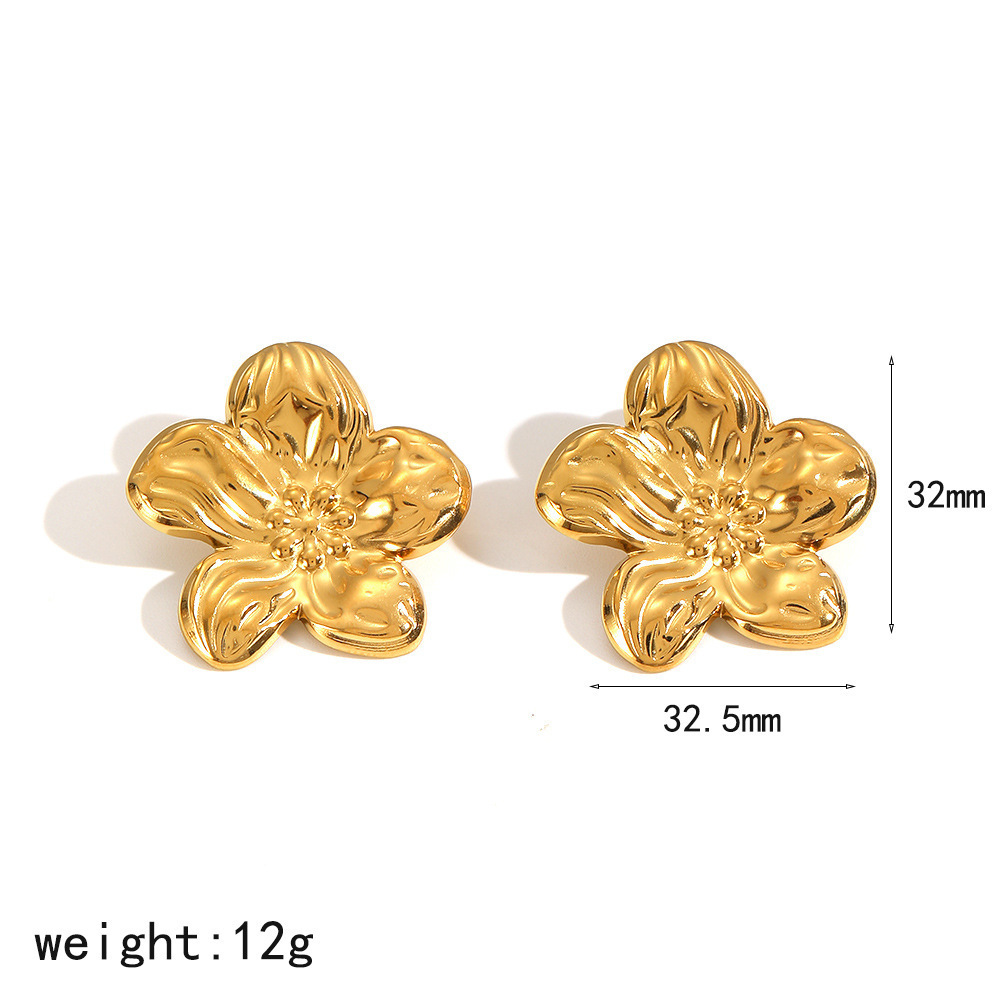 1 Paire De Boucles D'Oreilles À Clous En Acier Inoxydable Doré, Imperméables, En Forme De Fleur