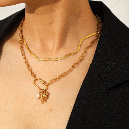 Collier pendentif océanique en acier inoxydable étanche couleur or (1 pièce)