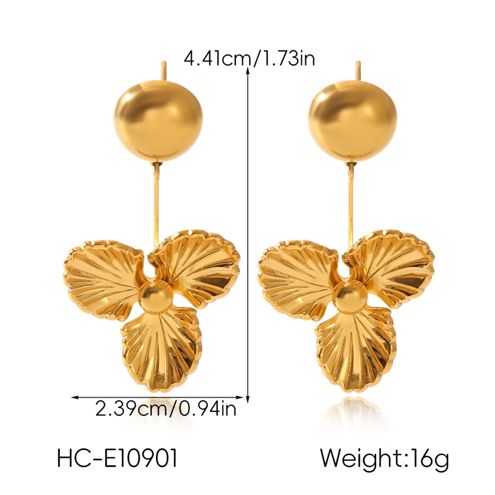1 Paire De Boucles D'Oreilles Pendantes En Acier Inoxydable Doré, Imperméables, À Motif Floral Image2