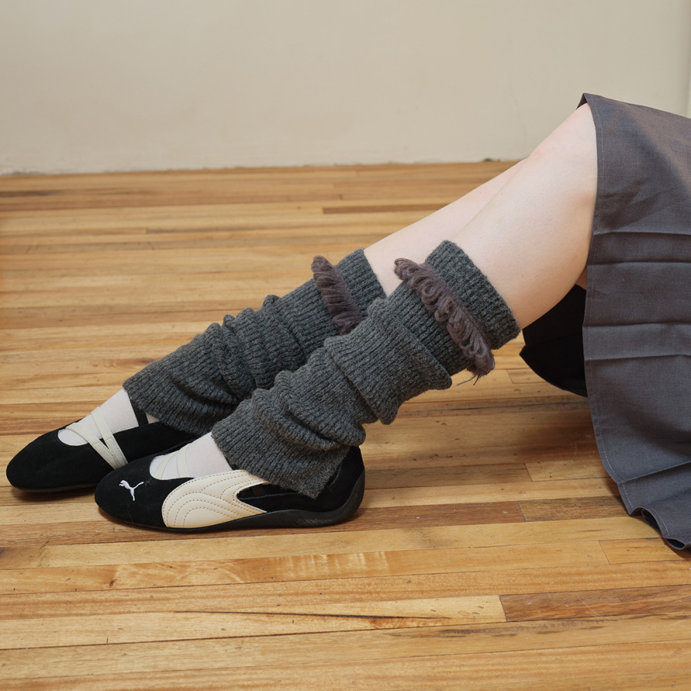 1 Paire De Jambières Tricotées À Pompons En Laine Mélangée Image3