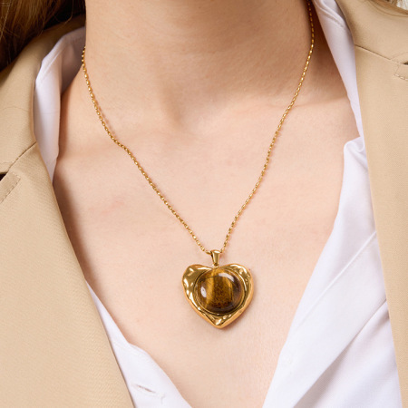 Ensembles de bijoux pour femmes en acier inoxydable doré, style classique, avec pierre naturelle et cœur.