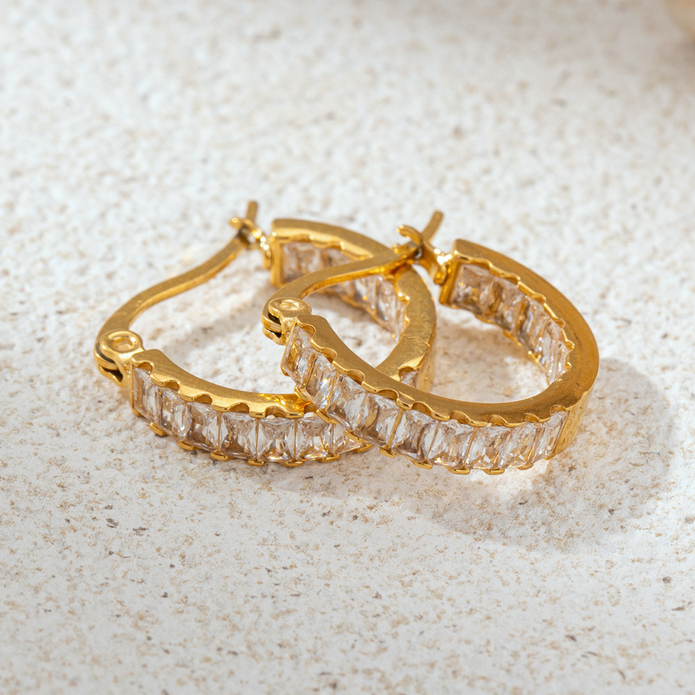 1 Paire De Boucles D'Oreilles Créoles En Acier Inoxydable Étanches Avec Zircon Image3