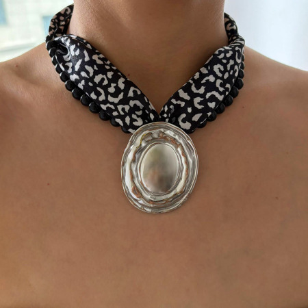 Collier 1 pièce en pierre naturelle et perles de verre à motif léopard rétro 2