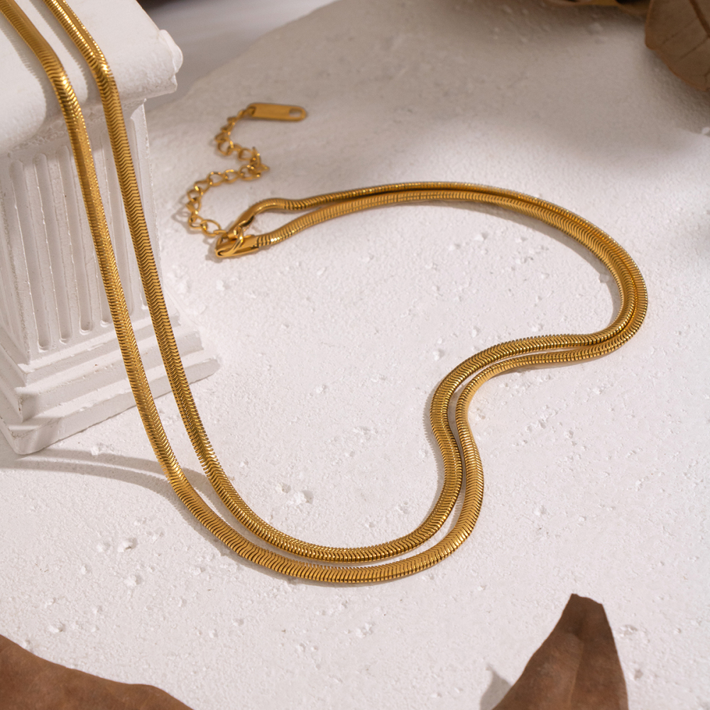 Collier À Plusieurs Rangs En Acier Inoxydable Doré, Étanche, Composé D'Une Seule Chaîne. Image4