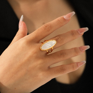 Bague Simple En Acier Inoxydable Étanche Couleur Or, Style Coquillage (1 Pièce) h5 Image4