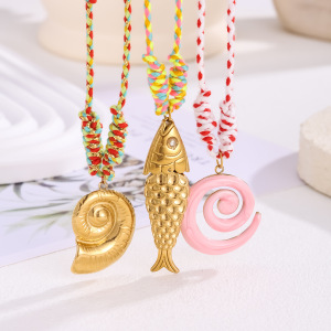 Collier Tressé Pour Femme, Motif Coquillage, En Acier Inoxydable Étanche, Couleur Or (1 Pièce) h5 Image4