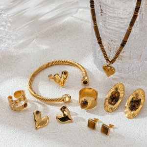Ensemble De Colliers Pendentifs En Acier Inoxydable Étanches, En Forme De Cœur, Avec Perles De Pierre Naturelle h5 Image2