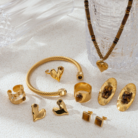 Ensemble de colliers pendentifs en acier inoxydable étanches, en forme de cœur, avec perles de pierre naturelle 2