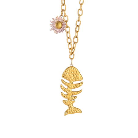 Collier pendentif femme en acier inoxydable et verre étanche, orné d'un poisson exquis (1 pièce)