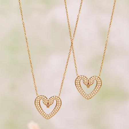 Ensembles de bijoux pour femmes luxueux en acier inoxydable, ornés d'un cœur de cygne, étanches et de zircon doré. 2