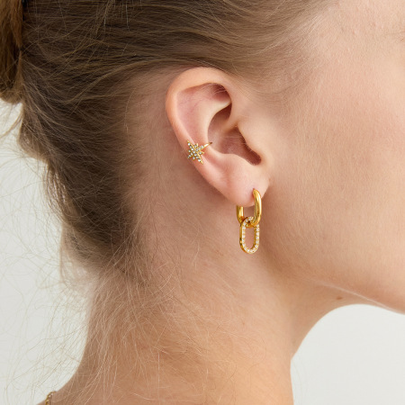 1 paire de boucles d'oreilles minimalistes rondes en acier inoxydable étanche couleur or avec zircon pour femme 2