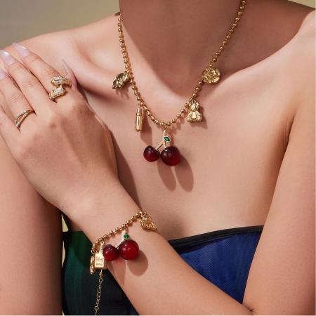 Ensembles de bijoux pour femmes en acier inoxydable, couleur or, avec zircon et cerise douce