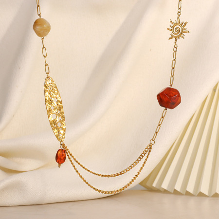 Collier chaîne étanche en acier inoxydable ajouré, motif soleil, pour femme (1 pièce) 2