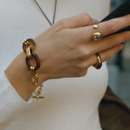 Bracelet à maillons pour femme, en acier inoxydable imperméable et acrylique, coloris dégradé classique (1 pièce).