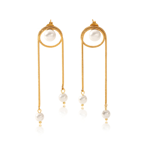 Boucles D'Oreilles Pendantes À Pompon En Acier Inoxydable Étanche Couleur Or Avec Perles (1 Paire) h5 
