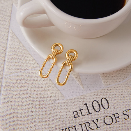 Boucles d'oreilles pendantes classiques rondes en acier inoxydable étanche, couleur or, pour femme (1 paire) 2