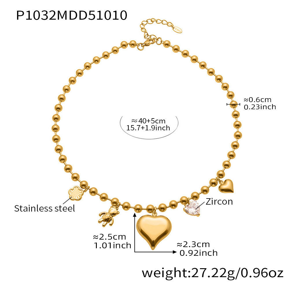 Collier Pendentif Romantique En Forme De Cœur, En Acier Inoxydable Étanche, Couleur Or, Pour Femme (1 Pièce) h5Image2